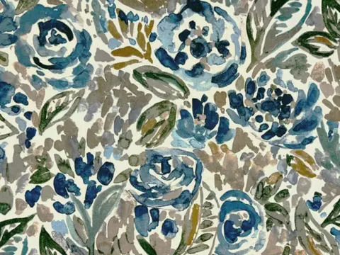 Alendel Flora drapery fabric swatch in Ocean (0869)