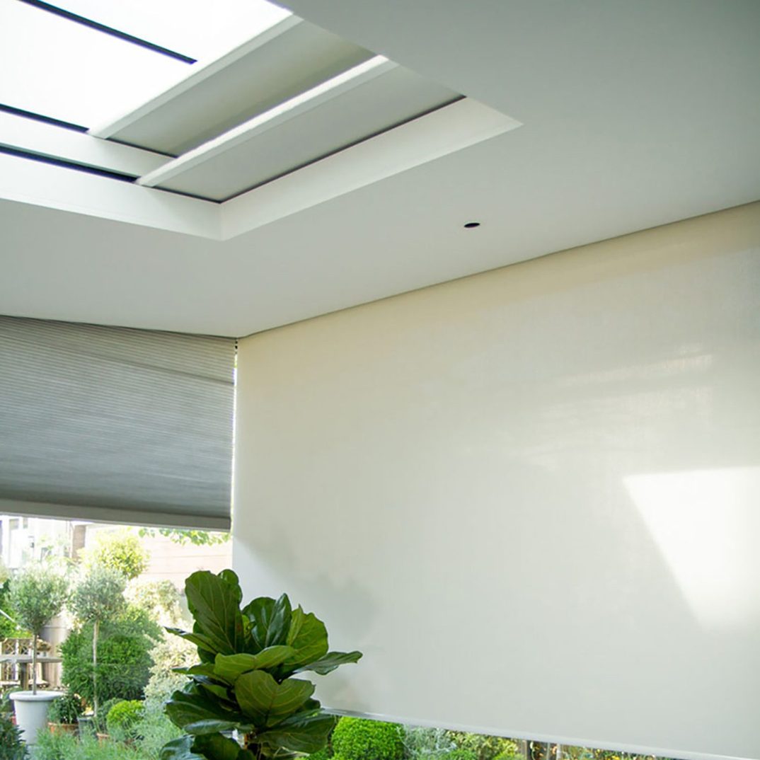 Skylight and window shades with their pockets hidden in the ceiling, Blindspace supplier photo