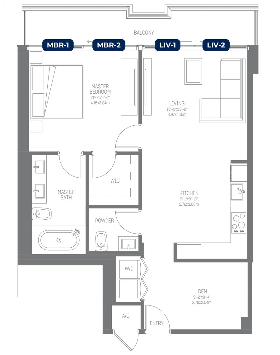 Shade plan for Oasis Hallandale Residence A1, 4 tagged glazed openings