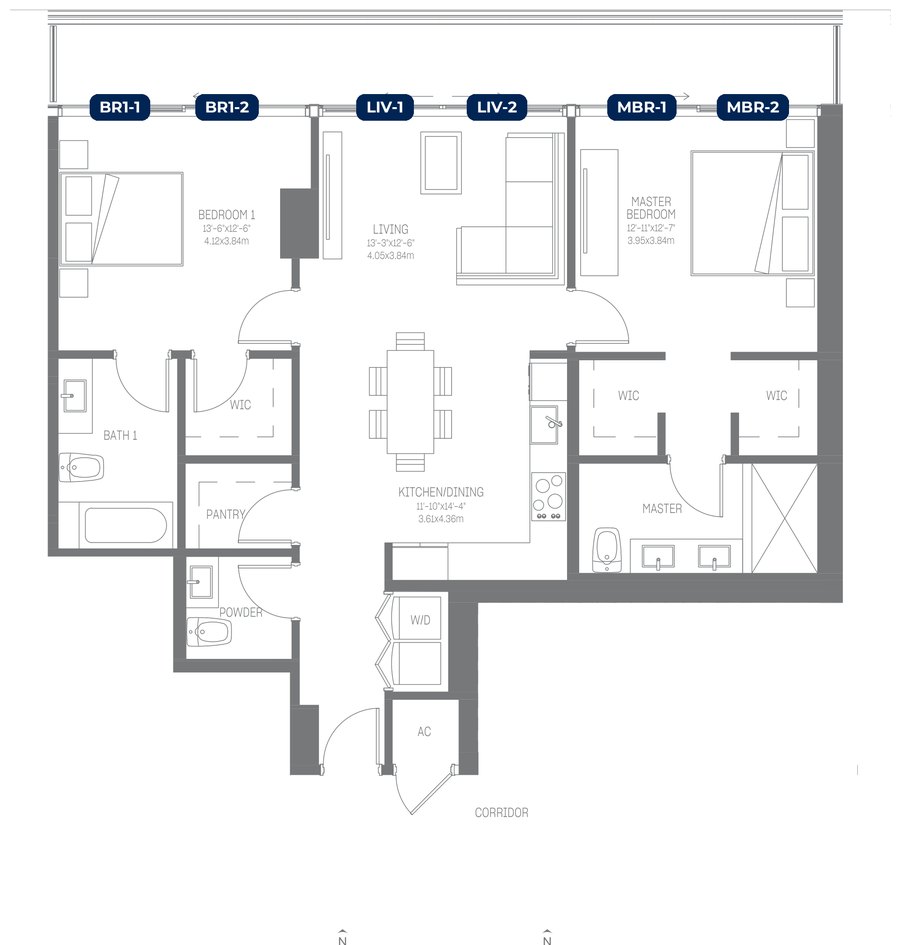 Shade plan for Oasis Hallandale Residence B1, 6 tagged glazed openings