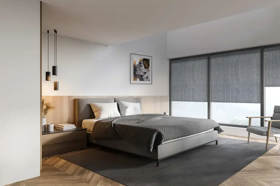 Linen Look Blackout Color Backing shade fabric in a room, photo 1 of 2 from TOP Window Covering