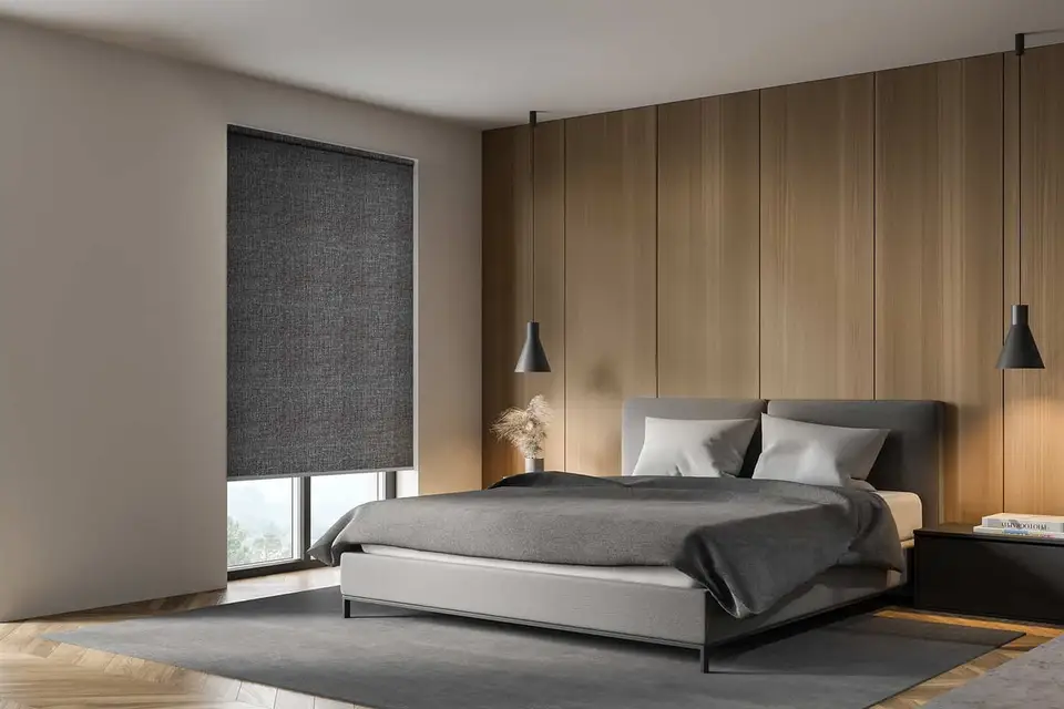 Milan Blackout White Backing shade fabric in a room, photo 1 of 3 from TOP Window Covering