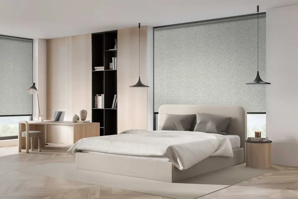 Perugia Blackout White Backing shade fabric in a room, photo 1 of 3 from TOP Window Covering