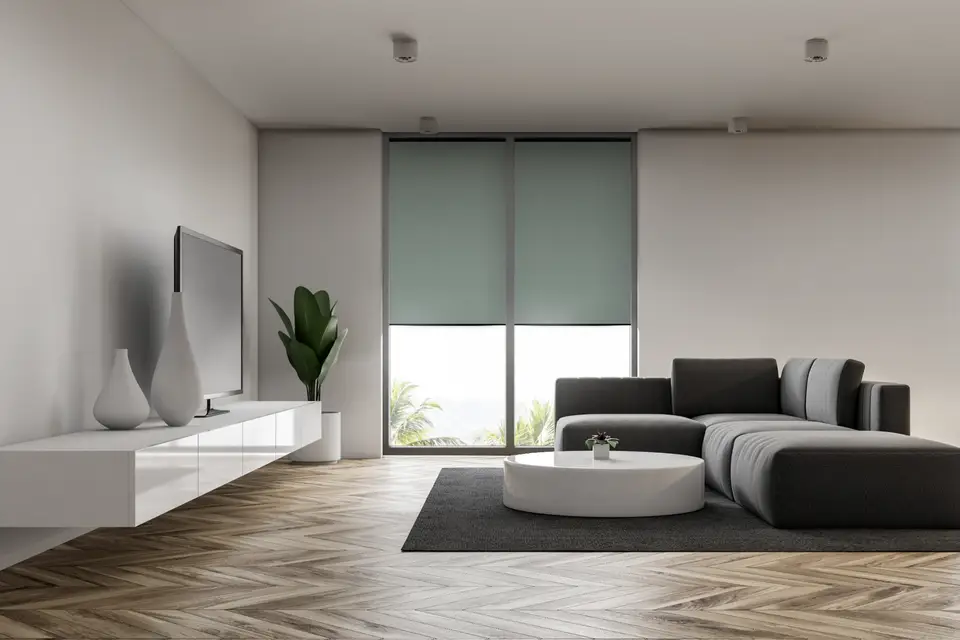 Riva Blackout White Backing shade fabric in a room, photo 1 of 3 from TOP Window Covering