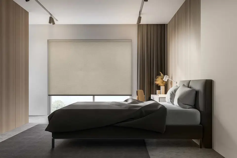 Sorrento Blackout White Backing shade fabric in a room, photo 1 of 3 from TOP Window Covering