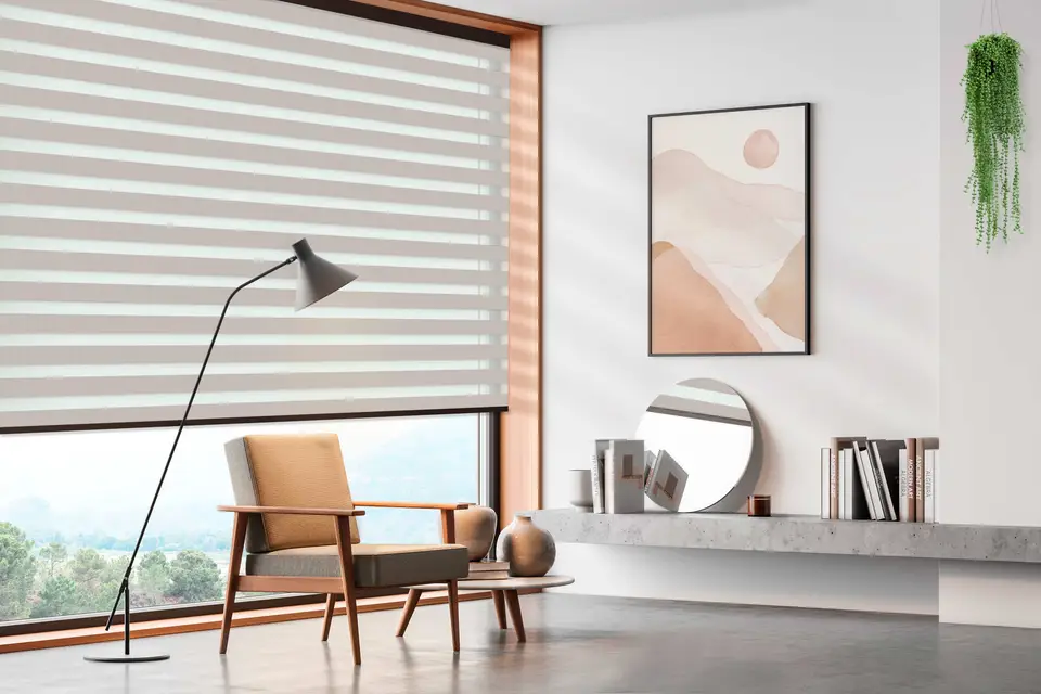 Twinlight Linen shade fabric in a room, photo 1 of 3 from TOP Window Covering